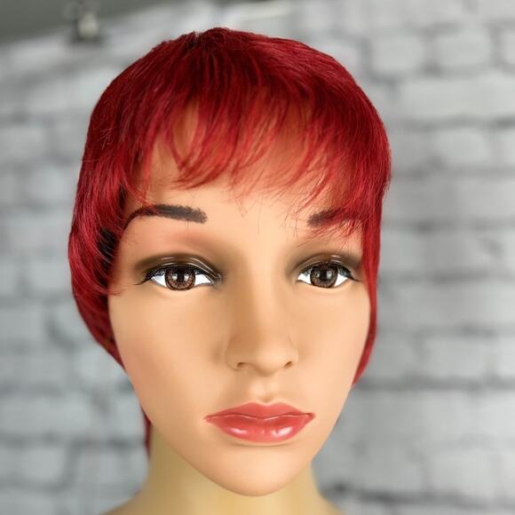 Womens Orange/Red Wig Short Wispy Bangs - Picture 4 of 7